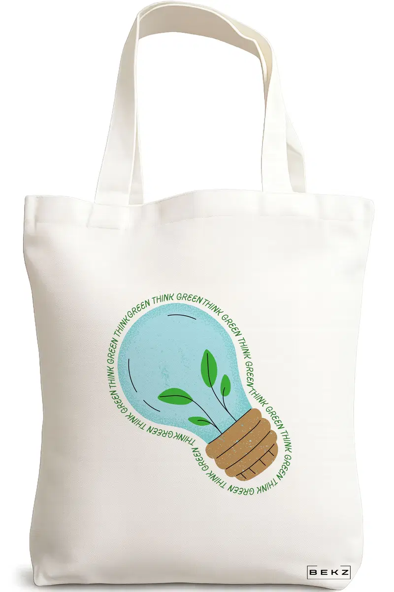 Sacosa Cumparaturi Textila, Geanta Tote, model Think Green, 38x34.5 cm, Alba, BEKZ®