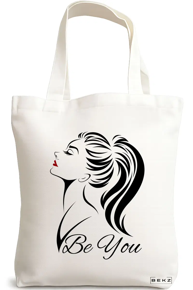 Sacosa Cumparaturi Textila, Geanta Tote, model Be You, 38x34.5 cm, Alba, BEKZ®