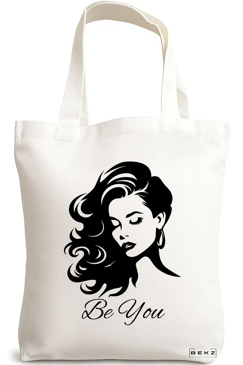 Sacosa Cumparaturi Textila, Geanta Tote, model Be You 2, 38x34.5 cm, Alba, BEKZ®