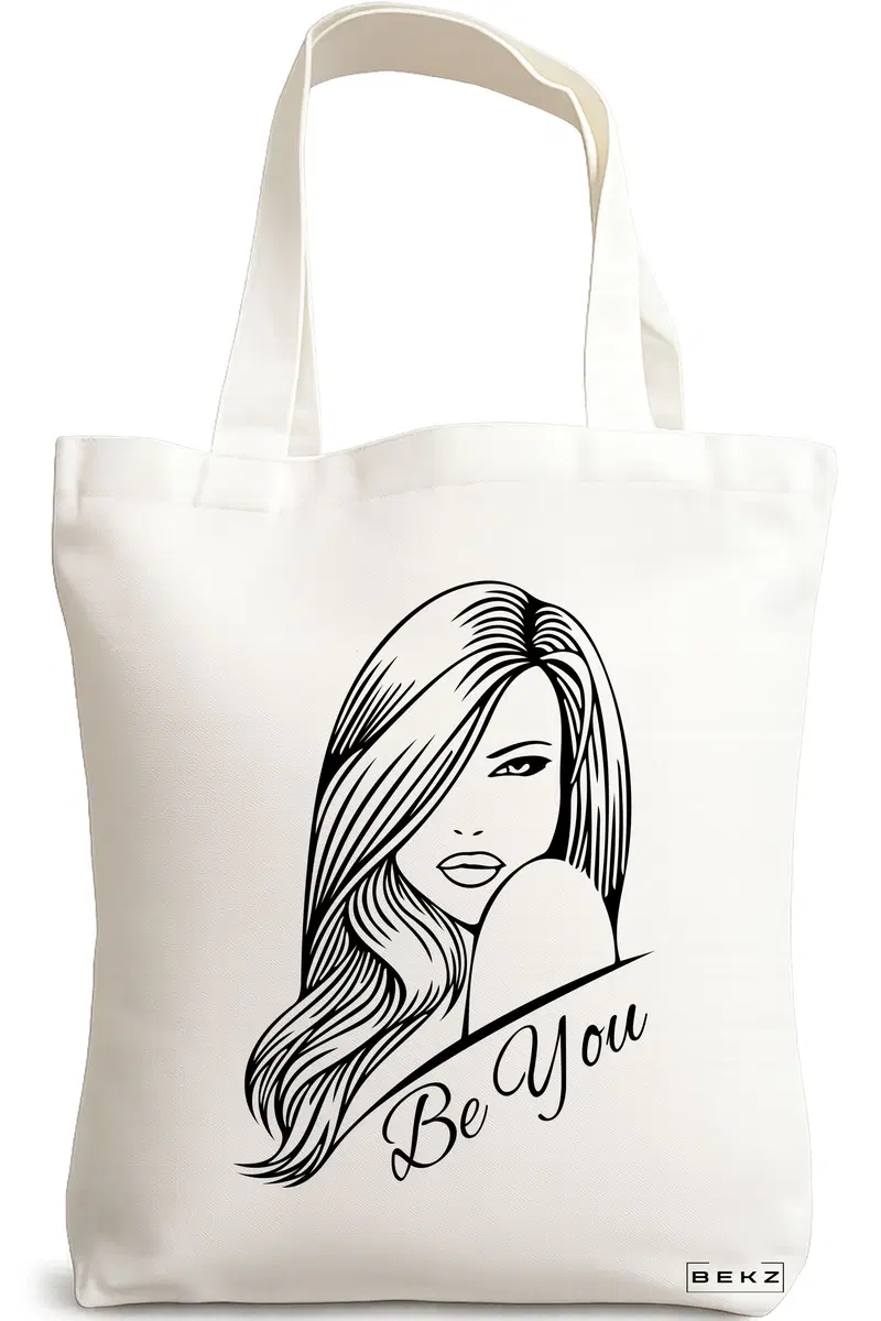 Sacosa Cumparaturi Textila, Geanta Tote, model Be You 3, 38x34.5 cm, Alba, BEKZ®