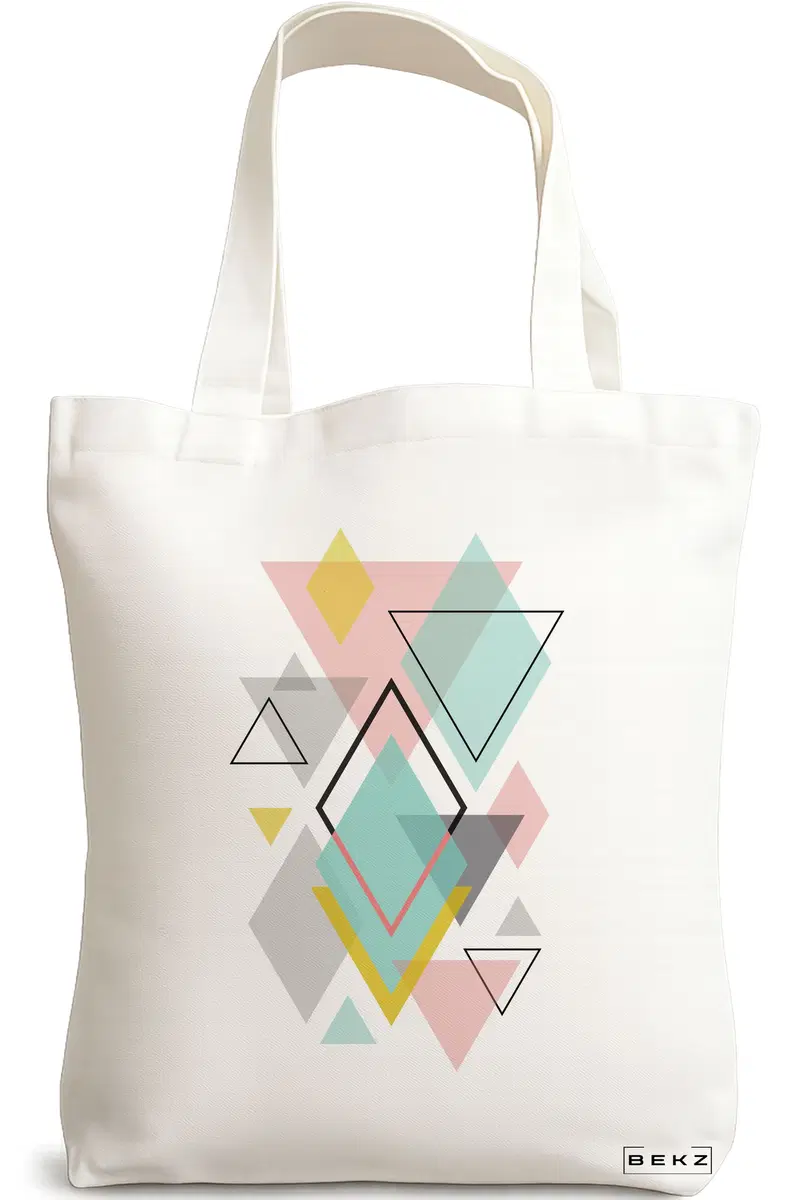 Sacosa Cumparaturi Textila, Geanta Tote, model Geometrica Pastel, 38x34.5 cm, Alba, BEKZ®