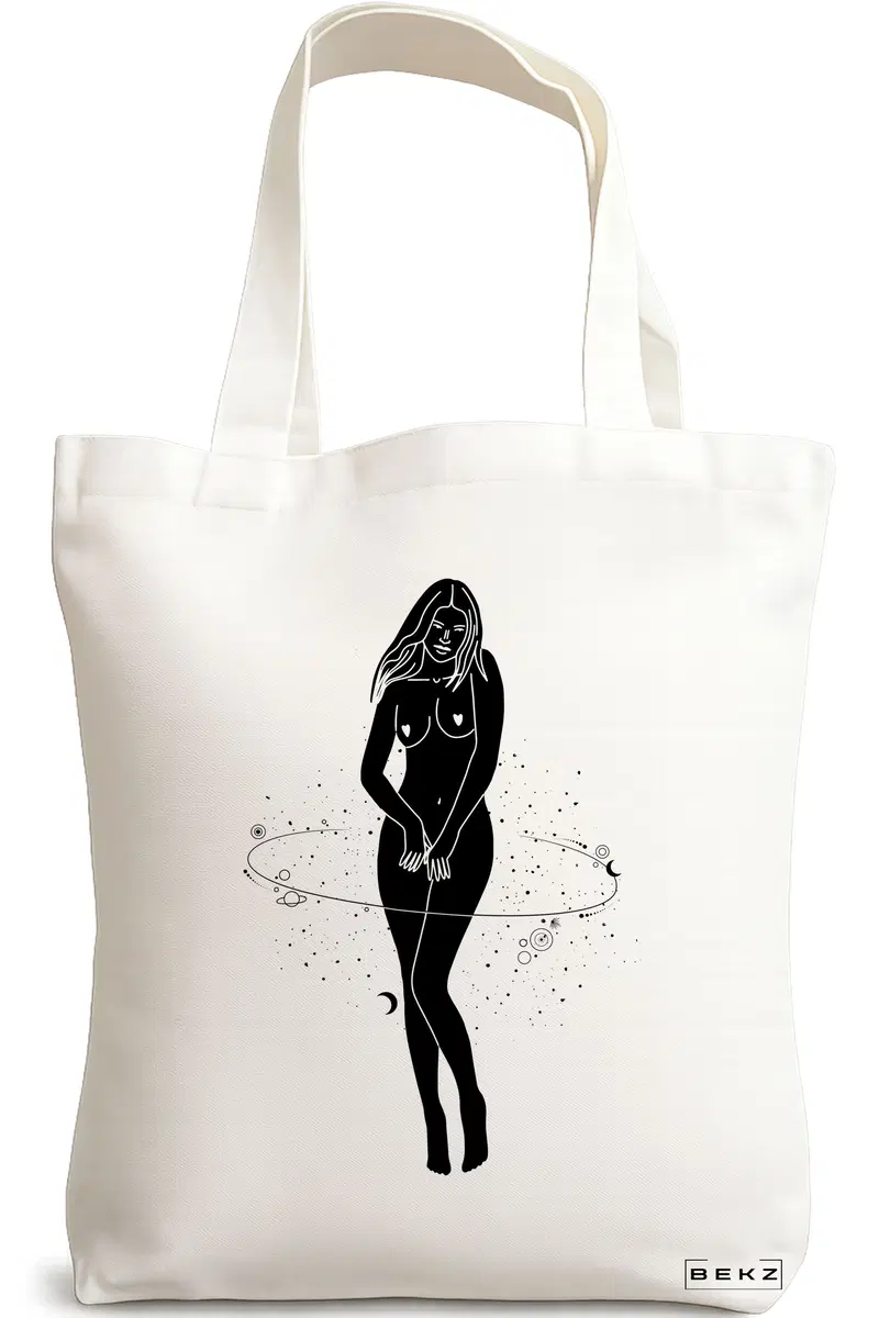 Sacosa Cumparaturi Textila, Geanta Tote, model Silueta Feminina, 38x34.5 cm, Alba, BEKZ®