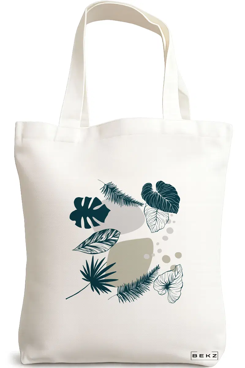 Sacosa Cumparaturi Textila, Geanta Tote, model Design Botanic, 38x34.5 cm, Alba, BEKZ®