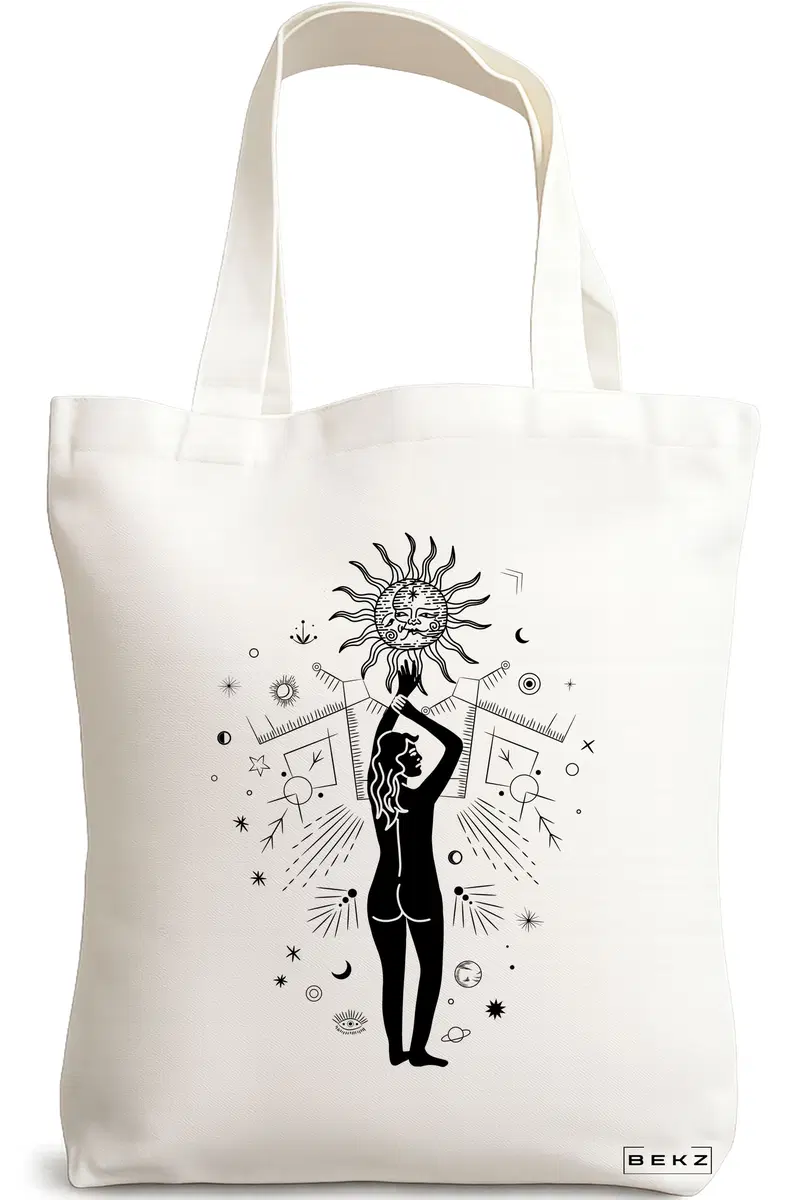Sacosa Cumparaturi Textila, Geanta Tote, model Conexiune Solara, 38x34.5 cm, Alba, BEKZ®