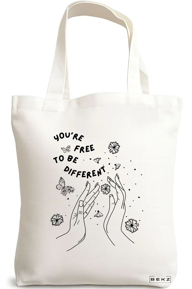 Sacosa Cumparaturi Textila, Geanta Tote, model You're free to be different, 38x34.5 cm, Alba, BEKZ®