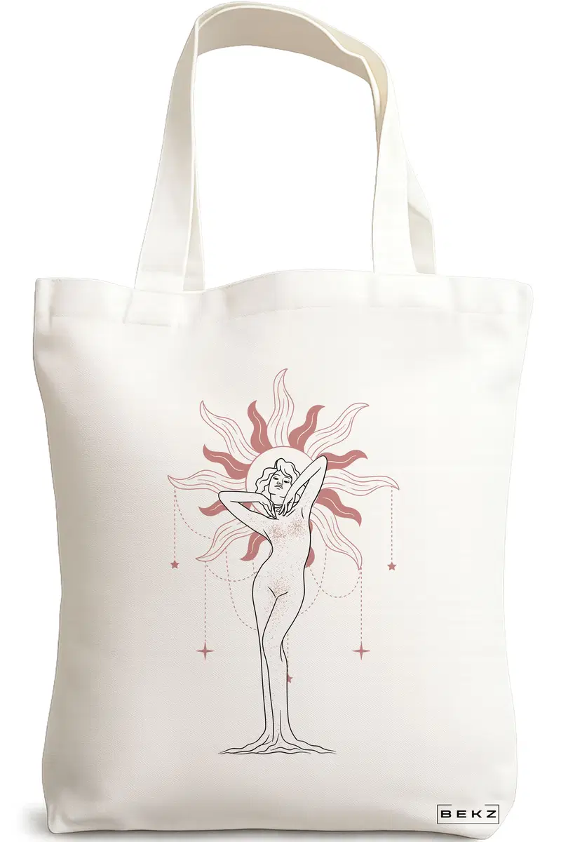 Sacosa Cumparaturi Textila, Geanta Tote, model Feminine Solar Aura, 38x34.5 cm, Alba, BEKZ®