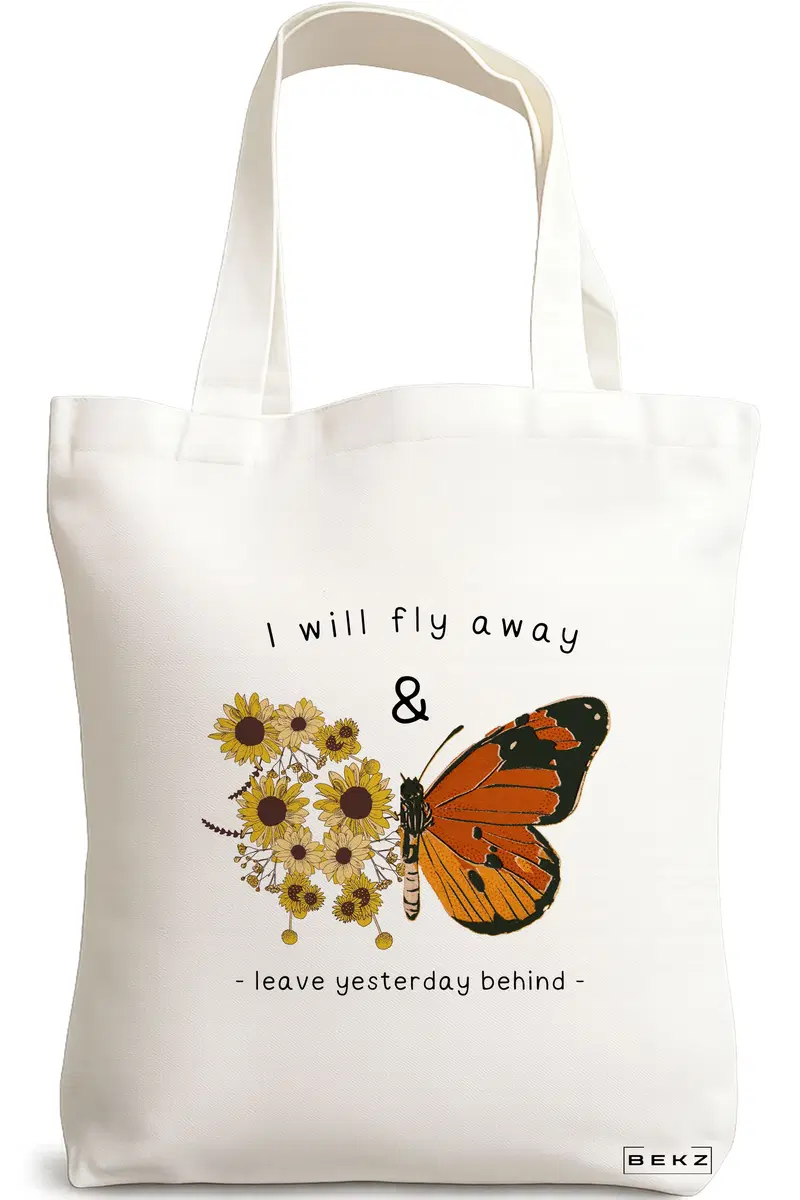 Sacosa Cumparaturi Textila, Geanta Tote, model Flight to Freedom, 38x34.5 cm, Alba, BEKZ®