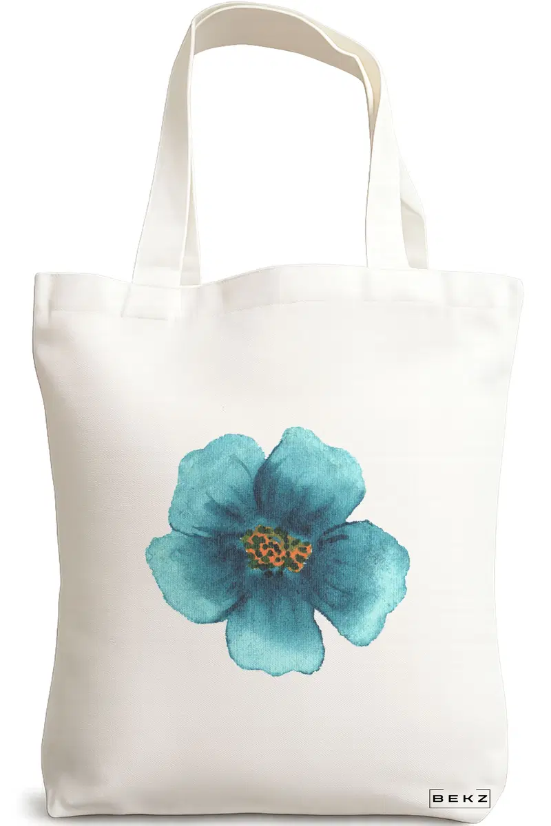Sacosa Cumparaturi Textila, Geanta Tote, model Floral Albastru, 38x34.5 cm, Alba, BEKZ®