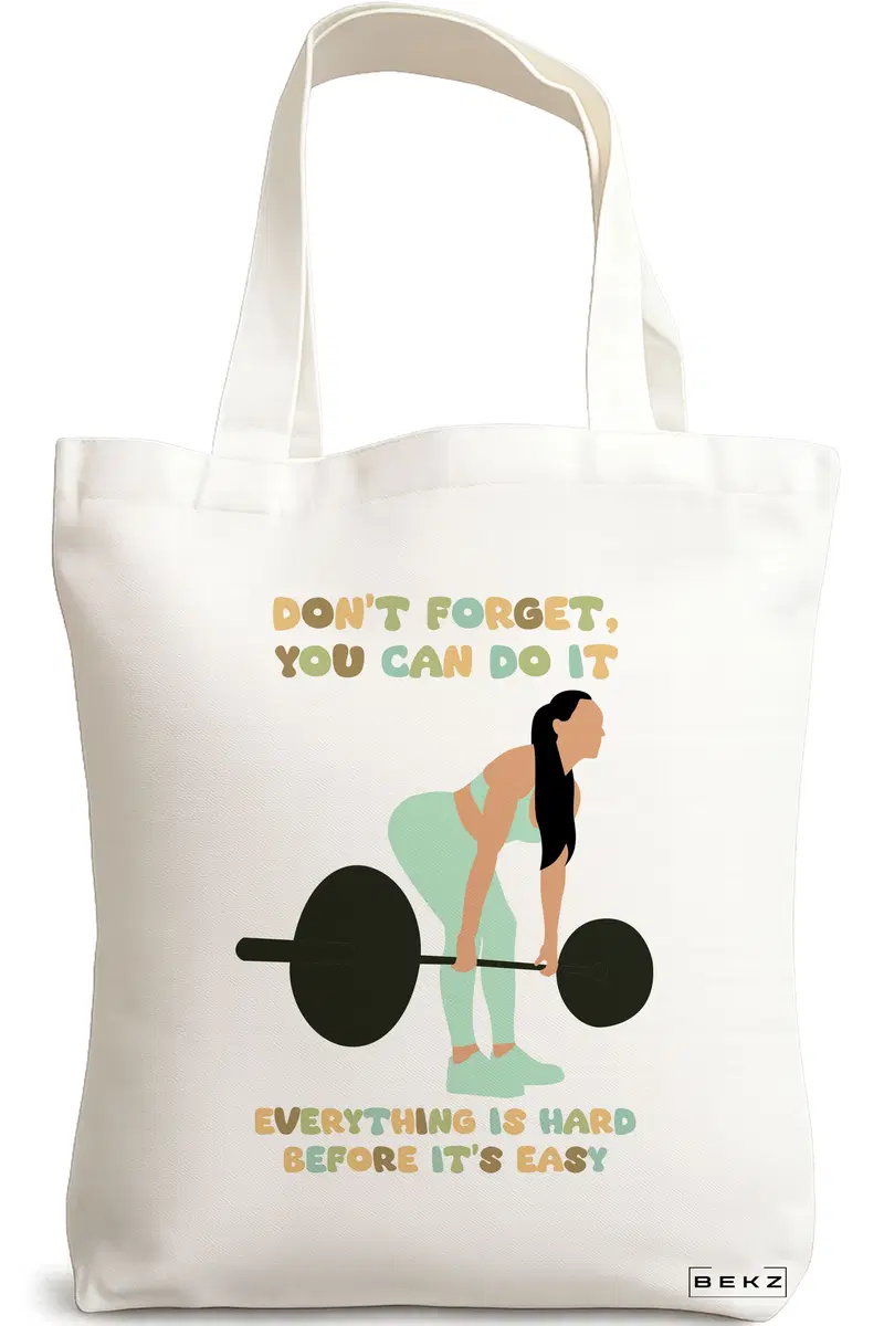 Sacosa Cumparaturi Textila, Geanta Tote, model Strength and Perseverance, 38x34.5 cm, Alba, BEKZ®