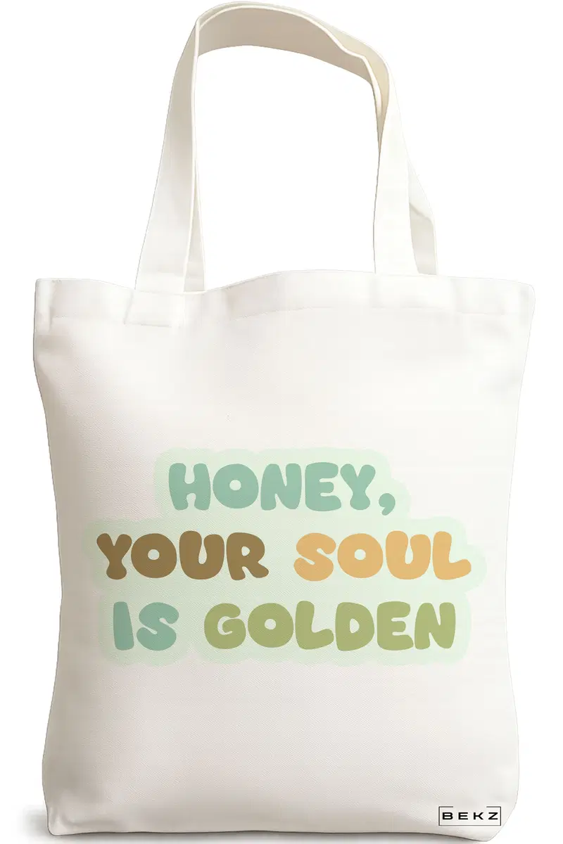 Sacosa Cumparaturi Textila, Geanta Tote, model Golden Soul, 38x34.5 cm, Alba, BEKZ®