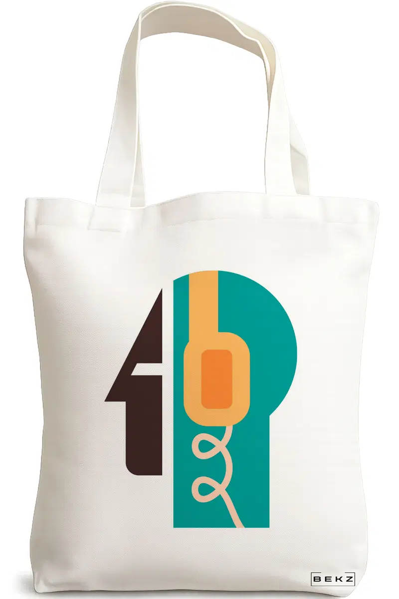 Sacosa Cumparaturi Textila, Geanta Tote, model Sound of Mind, 38x34.5 cm, Alba, BEKZ®