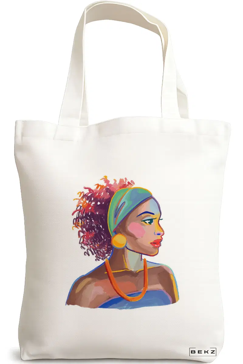Sacosa Cumparaturi Textila, Geanta Tote, model Portret Vibrant 4, 38x34.5 cm, Alba, BEKZ®