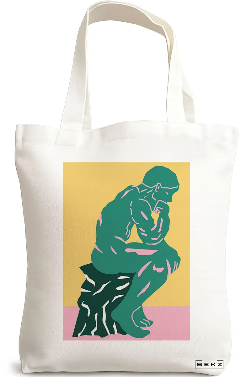 Sacosa Cumparaturi Textila, Geanta Tote, model The Thinker, 38x34.5 cm, Alba, BEKZ®