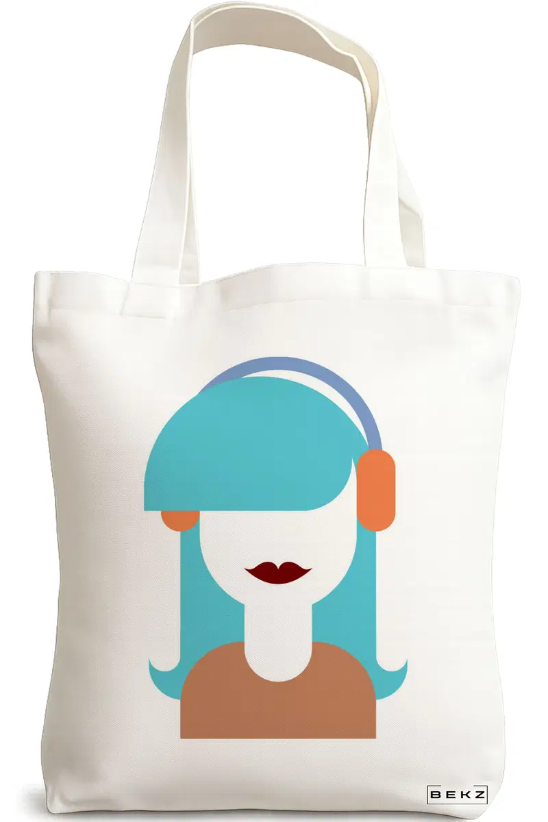 Sacosa Cumparaturi Textila, Geanta Tote, model The Music Girl, 38x34.5 cm, Alba, BEKZ®
