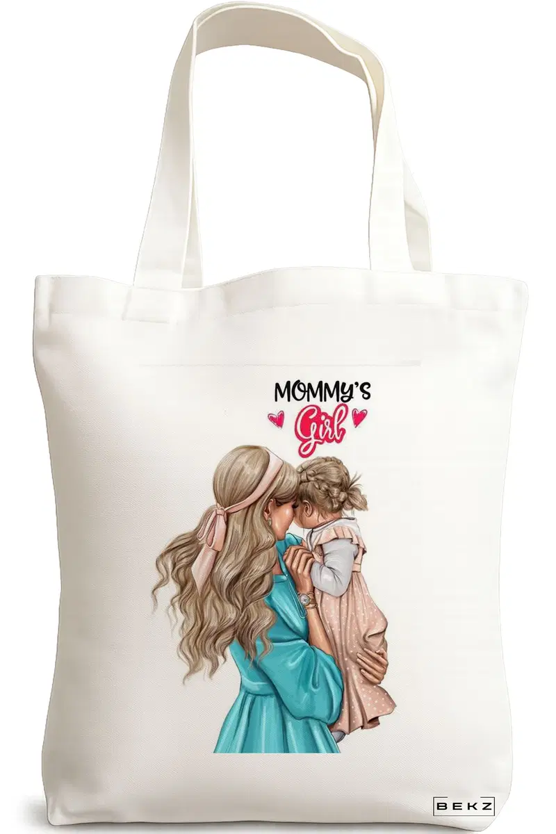Sacosa Cumparaturi Textila, Geanta Tote, model Mommy's Girl, 38x34.5 cm, Alba, BEKZ®