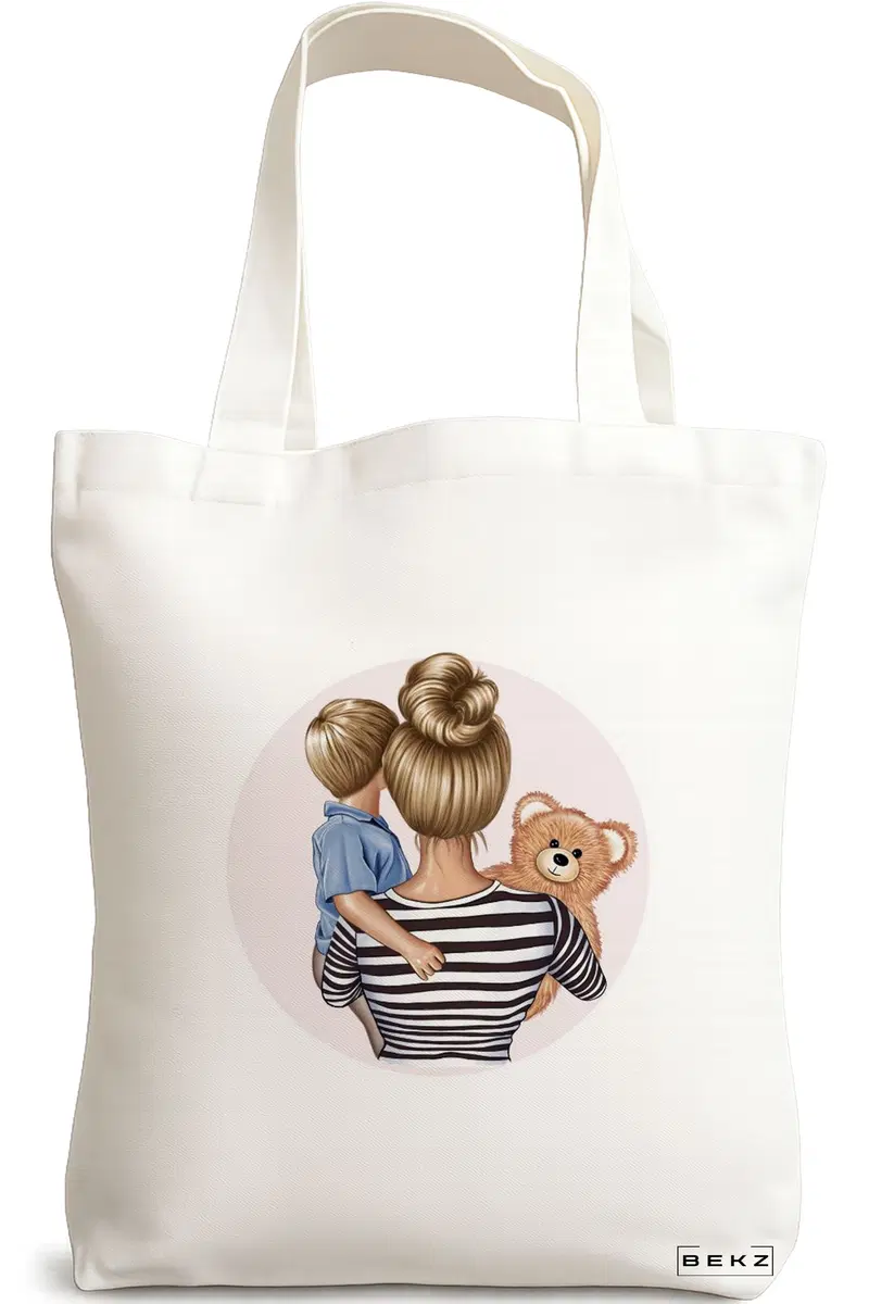 Sacosa Cumparaturi Textila, Geanta Tote, model Mother of a prince 2, 38x34.5 cm, Alba, BEKZ®