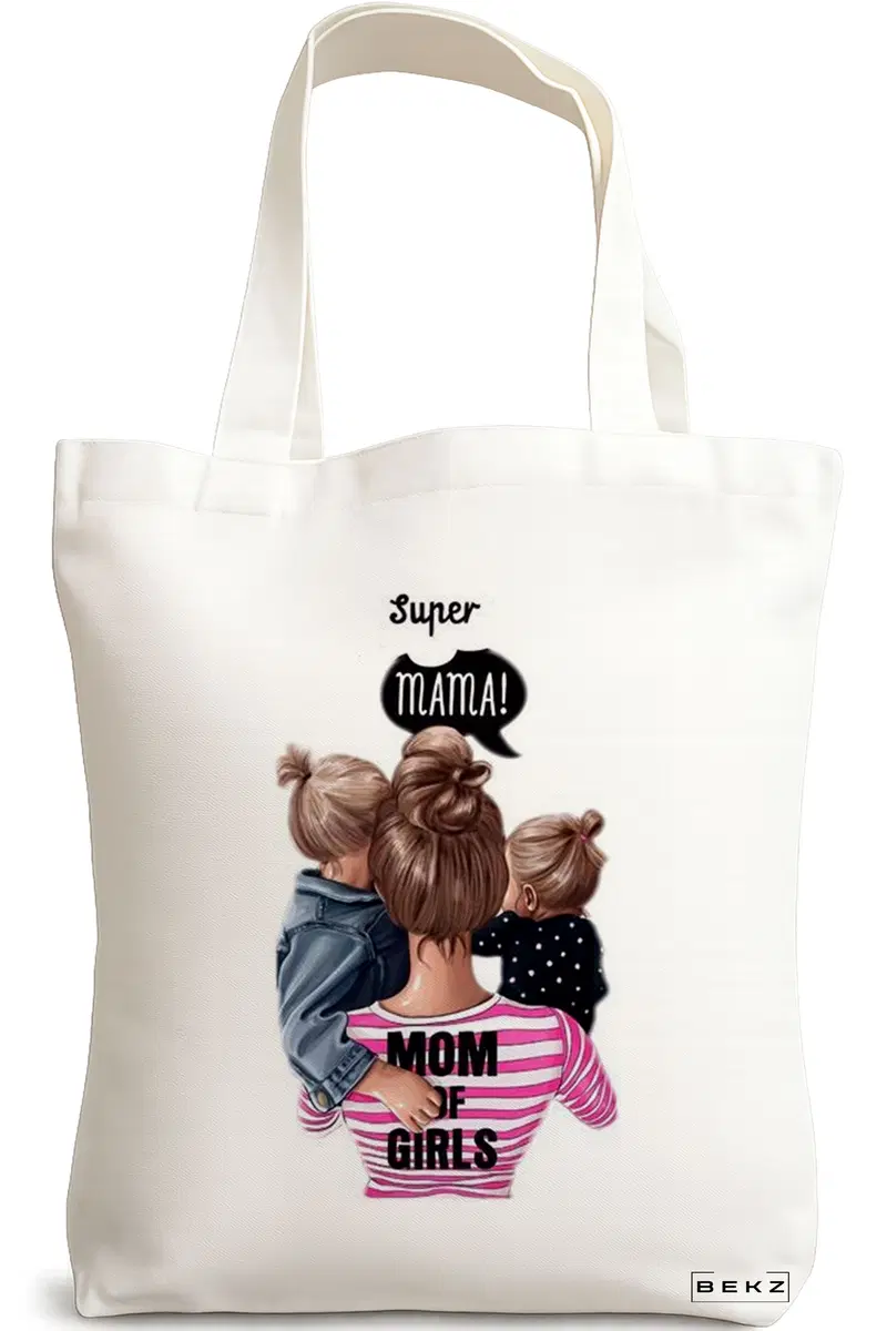 Sacosa Cumparaturi Textila, Geanta Tote, model Super Mama, 38x34.5 cm, Alba, BEKZ®