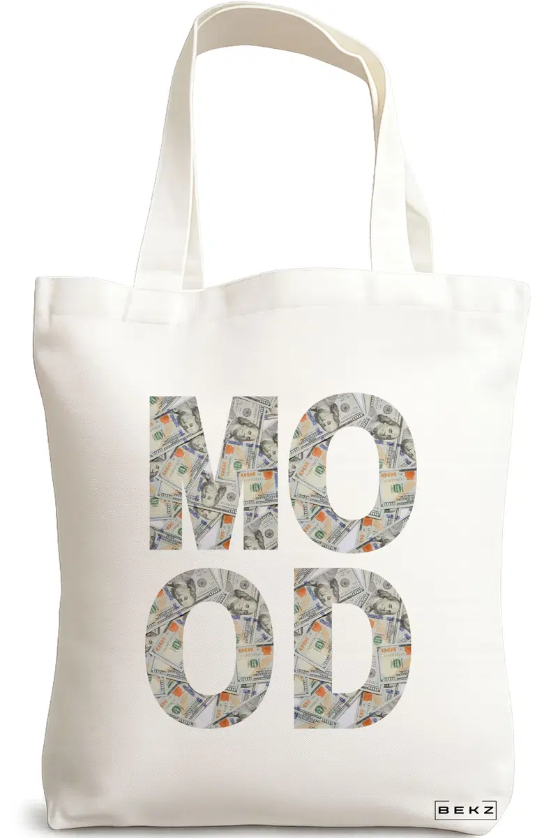 Sacosa Cumparaturi Textila, Geanta Tote, model Money Mood, 38x34.5 cm, Alba, BEKZ®