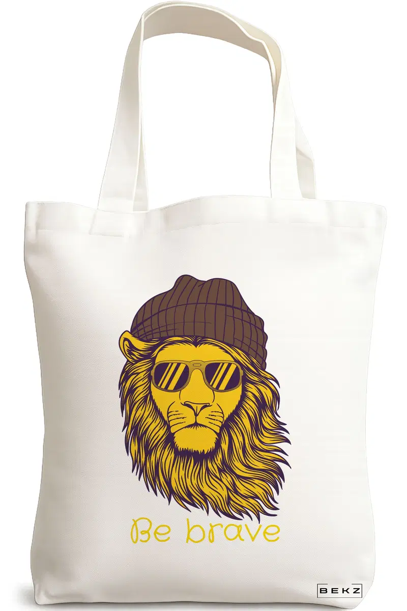 Sacosa Cumparaturi Textila, Geanta Tote, model Be Brave, 38x34.5 cm, Alba, BEKZ®