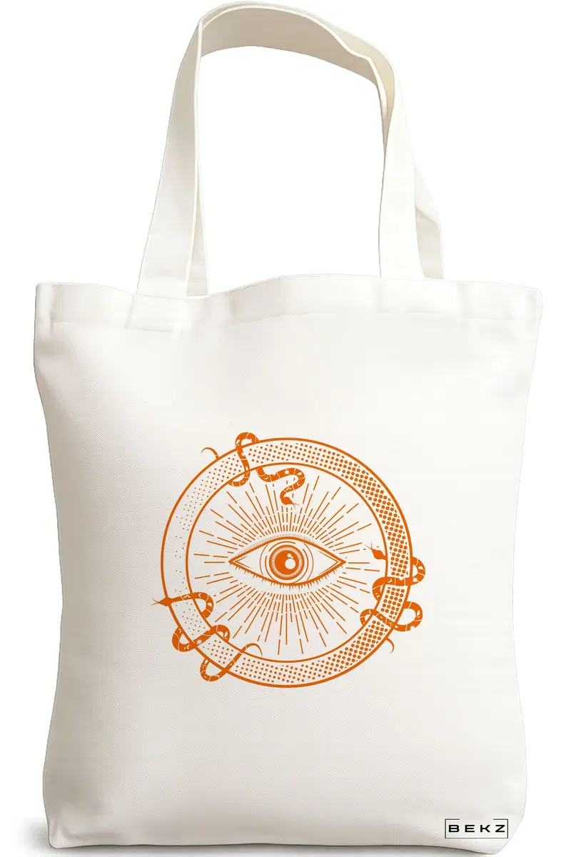 Sacosa Cumparaturi Textila, Geanta Tote, model Mystic Eye, 38x34.5 cm, Alba, BEKZ®