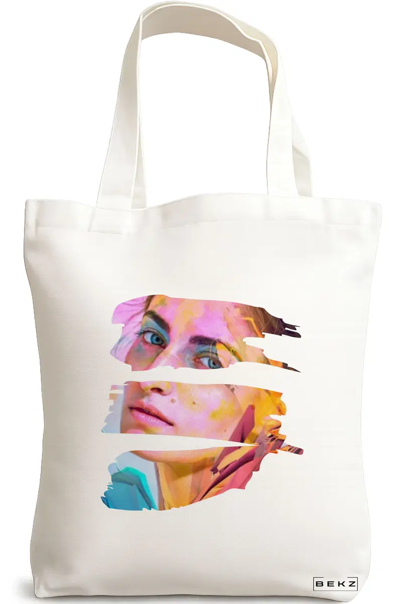 Sacosa Cumparaturi Textila, Geanta Tote, model Fragmented Art, 38x34.5 cm, Alba, BEKZ®