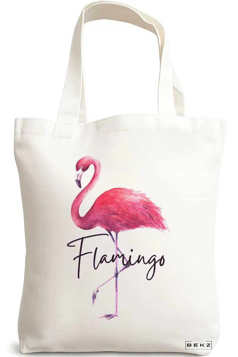 Sacosa Cumparaturi Textila, Geanta Tote, model Flamingo, 38x34.5 cm, Alba, BEKZ®