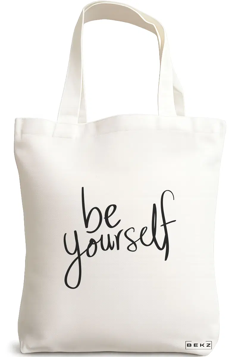 Sacosa Cumparaturi Textila, Geanta Tote, model Be Yourself, 38x34.5 cm, Alba, BEKZ®