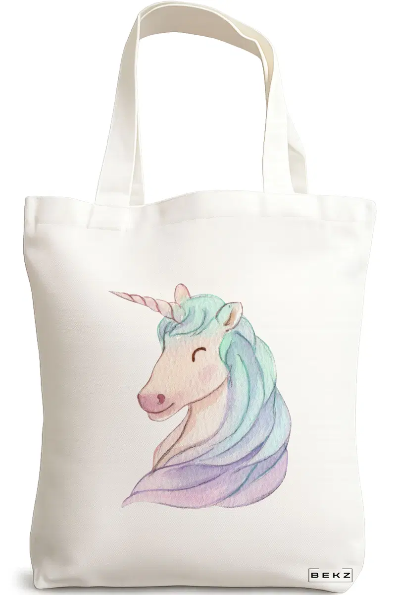 Sacosa Cumparaturi Textila, Geanta Tote, model Unicorn, 38x34.5 cm, Alba, BEKZ®
