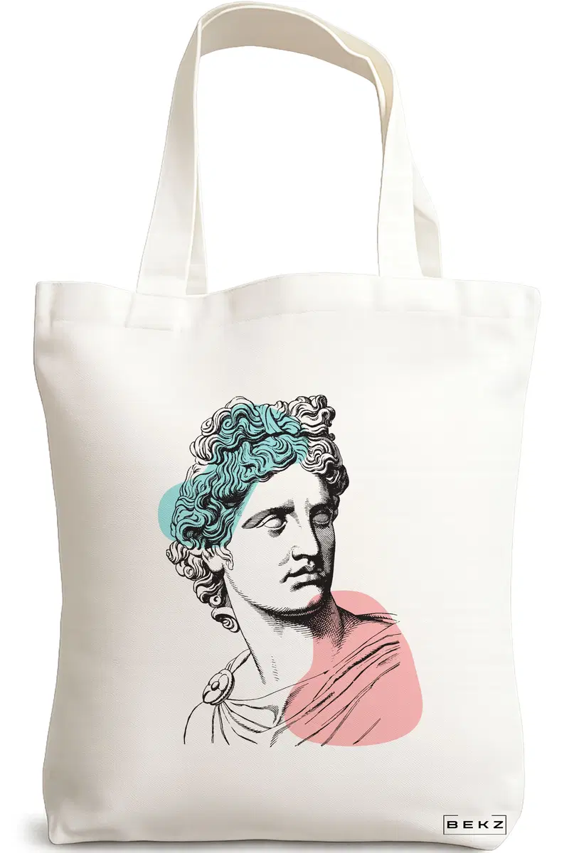 Sacosa Cumparaturi Textila, Geanta Tote, model Modern Classic Statue, 38x34.5 cm, Alba, BEKZ®