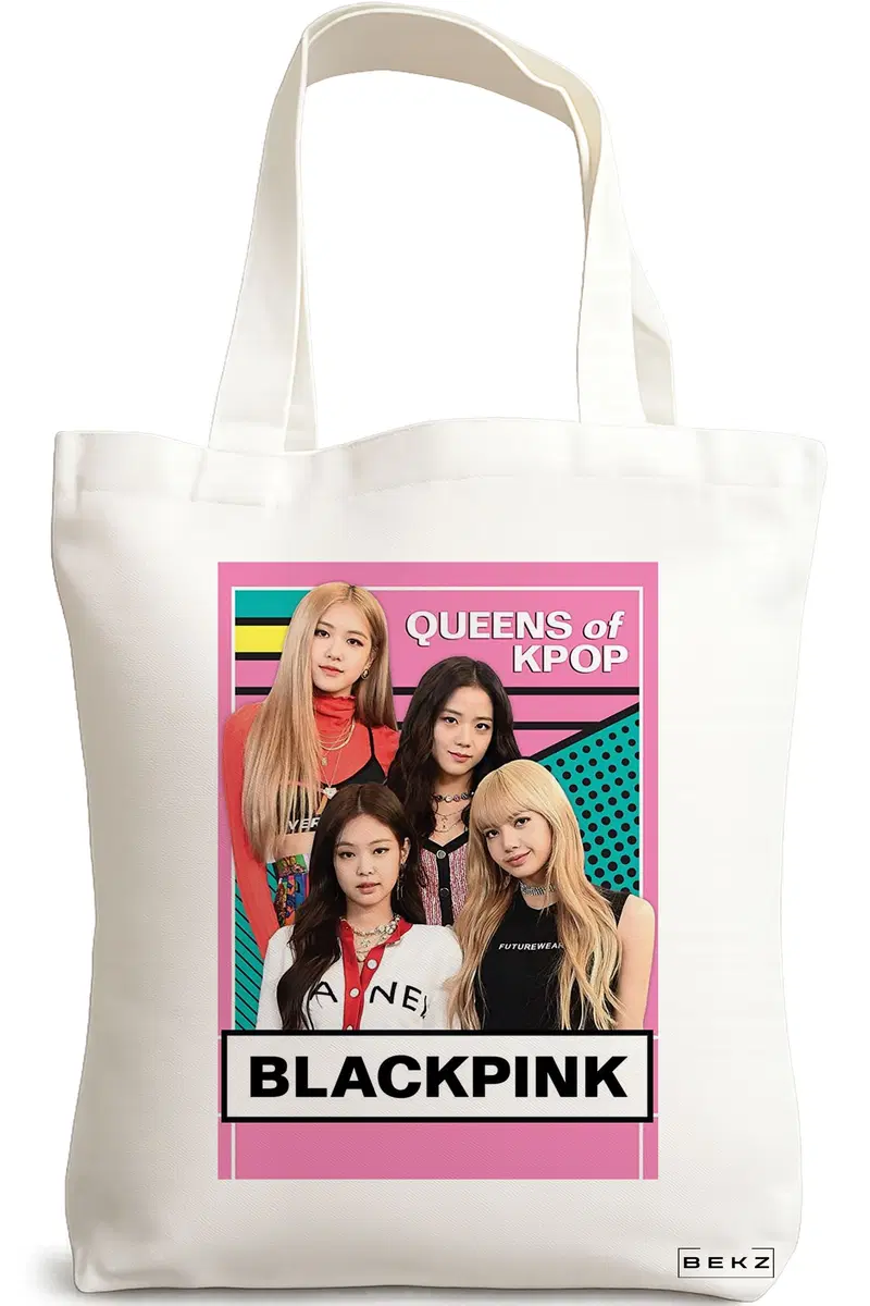 Sacosa Cumparaturi Textila, Geanta Tote, model Blackpink 1, 38x34.5 cm, Alba, BEKZ®