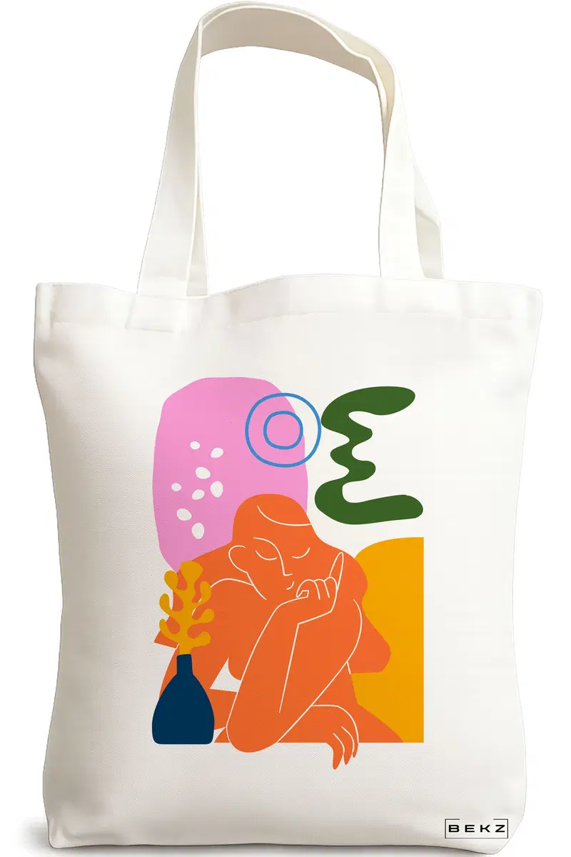 Sacosa Cumparaturi Textila, Geanta Tote, model Contemplatie Abstracta, 38x34.5 cm, Alba, BEKZ®