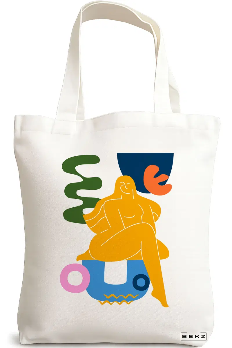 Sacosa Cumparaturi Textila, Geanta Tote, model Abstract Human Art, 38x34.5 cm, Alba, BEKZ®