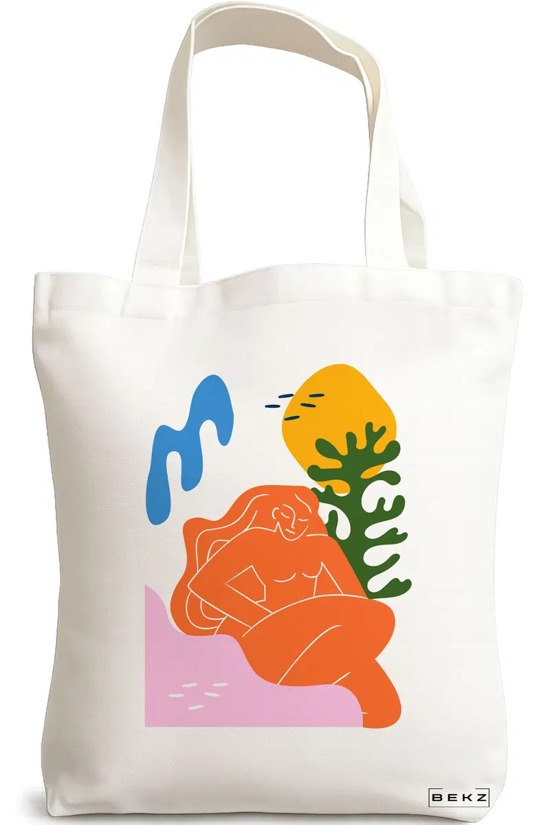 Sacosa Cumparaturi Textila, Geanta Tote, model Abstract Connection, 38x34.5 cm, Alba, BEKZ®