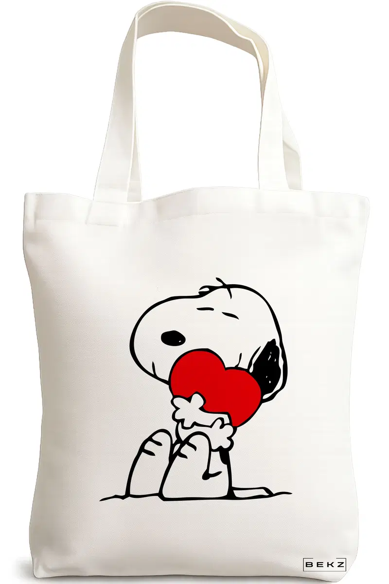 Sacosa Cumparaturi Textila, Geanta Tote, model Doggo Love, 38x34.5 cm, Alba, BEKZ®