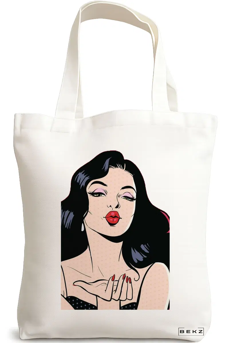 Sacosa Cumparaturi Textila, Geanta Tote, model Stylish Girl, 38x34.5 cm, Alba, BEKZ®