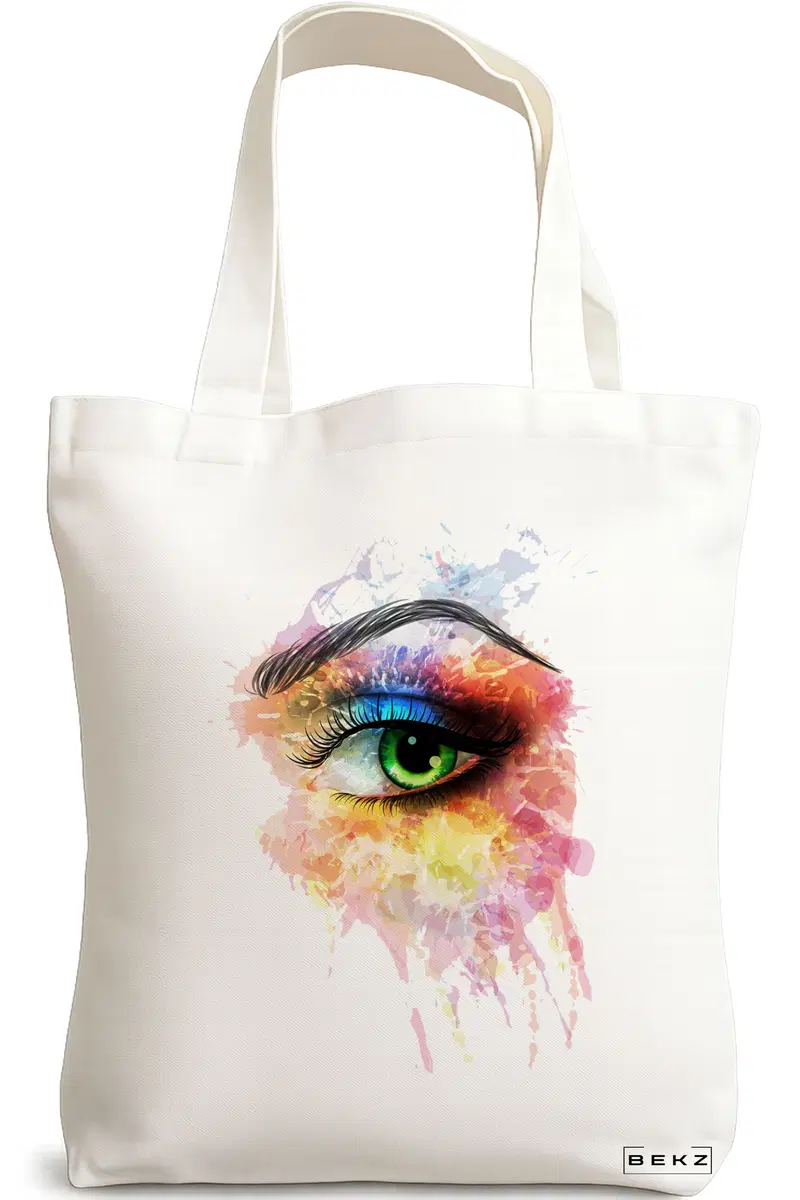 Sacosa Cumparaturi Textila, Geanta Tote, model Eye Art Pattern, 38x34.5 cm, Alba, BEKZ®