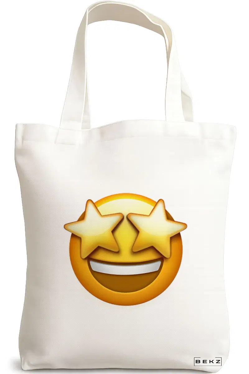 Sacosa Cumparaturi Textila, Geanta Tote, model Wow Emoji, 38x34.5 cm, Alba, BEKZ®