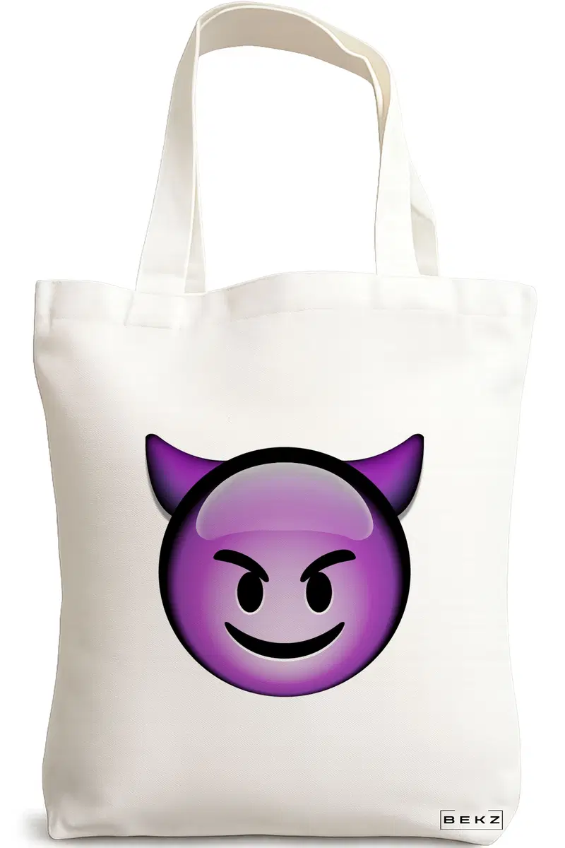 Sacosa Cumparaturi Textila, Geanta Tote, model Devil, 38x34.5 cm, Alba, BEKZ®