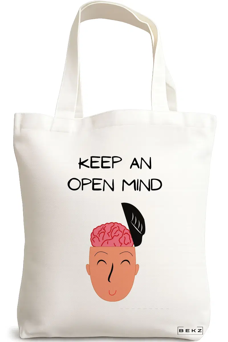 Sacosa Cumparaturi Textila, Geanta Tote, model Keep an open mind, 38x34.5 cm, Alba, BEKZ®