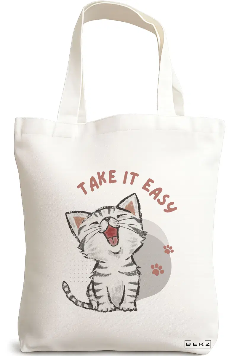Sacosa Cumparaturi Textila, Geanta Tote, model Take it Easy, 38x34.5 cm, Alba, BEKZ®
