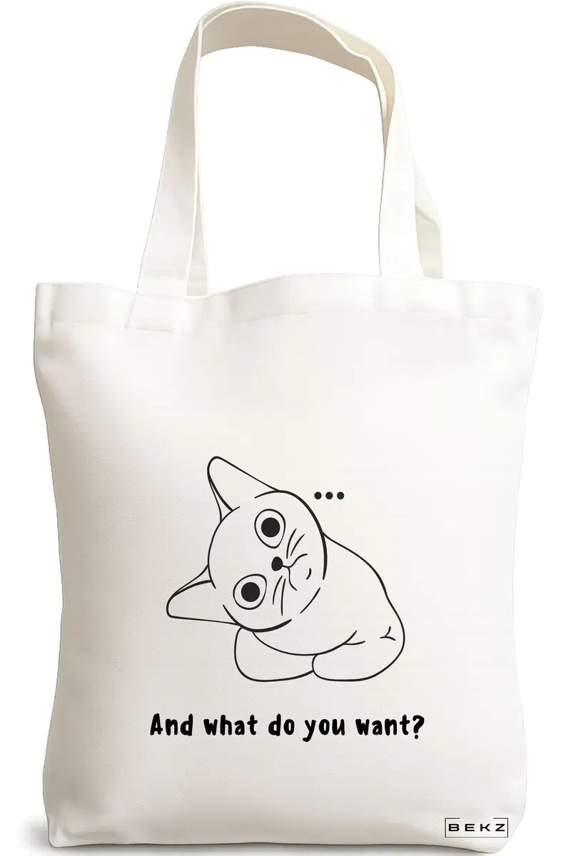Sacosa Cumparaturi Textila, Geanta Tote, model And what do you want?, 38x34.5 cm, Alba, BEKZ®