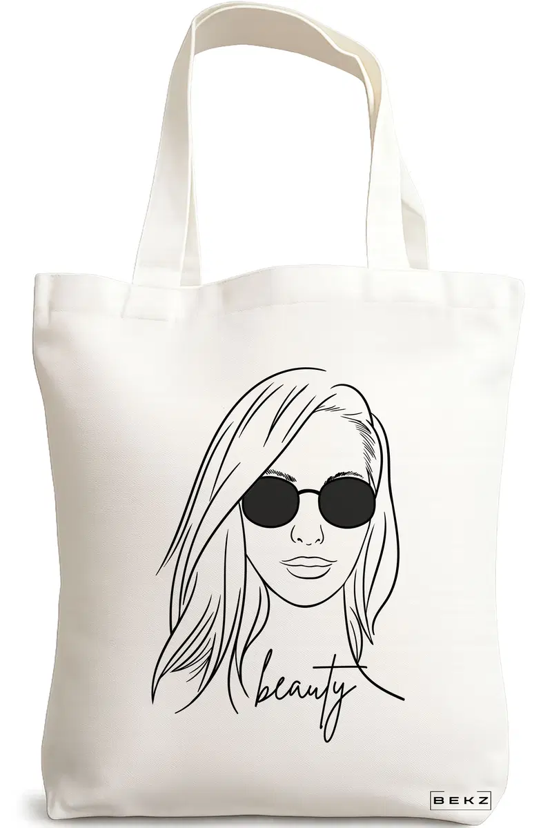 Sacosa Cumparaturi Textila, Geanta Tote, model Beauty Girl, 38x34.5 cm, Alba, BEKZ®