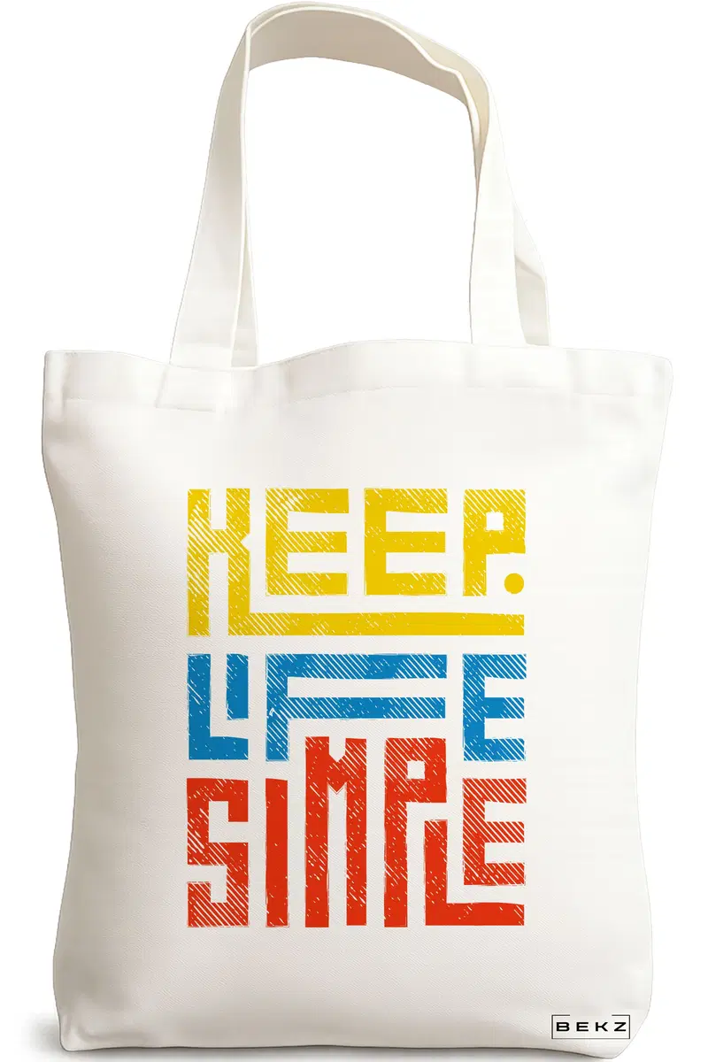 Sacosa Cumparaturi Textila, Geanta Tote, model Keep Life Simple, 38x34.5 cm, Alba, BEKZ®