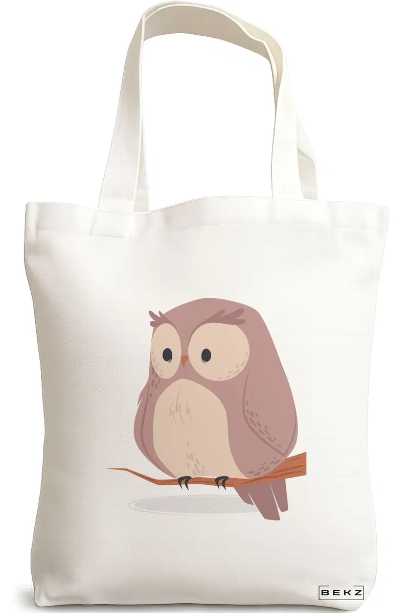 Sacosa Cumparaturi Textila, Geanta Tote, model Cute Owl, 38x34.5 cm, Alba, BEKZ®