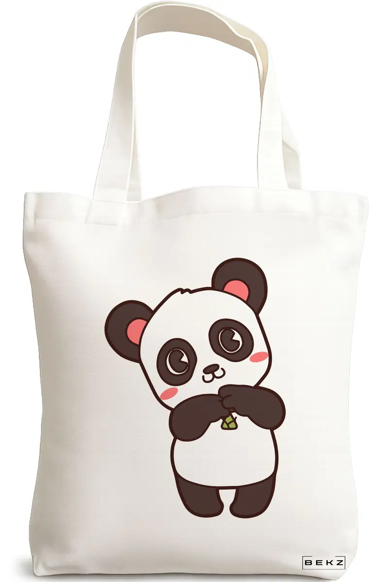 Sacosa Cumparaturi Textila, Geanta Tote, model Panda Love, 38x34.5 cm, Alba, BEKZ®