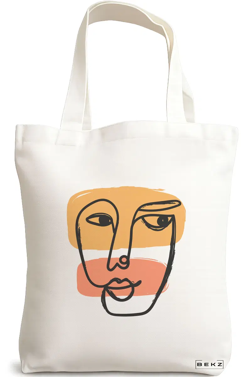 Sacosa Cumparaturi Textila, Geanta Tote, model Lines Art, 38x34.5 cm, Alba, BEKZ®