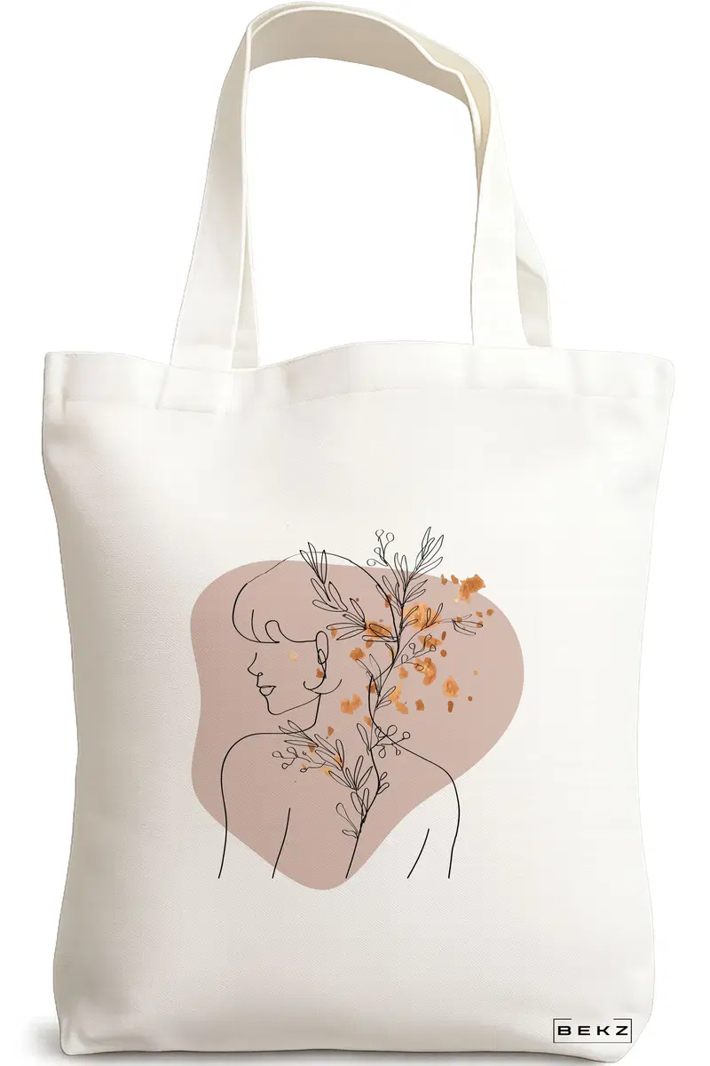 Sacosa Cumparaturi Textila, Geanta Tote, model Flower Girl, 38x34.5 cm, Alba, BEKZ®