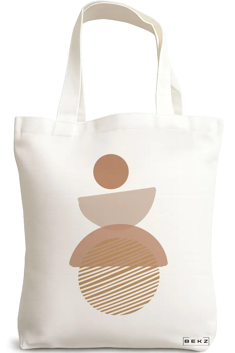 Sacosa Cumparaturi Textila, Geanta Tote, model Echilibru Geometric, 38x34.5 cm, Alba, BEKZ®