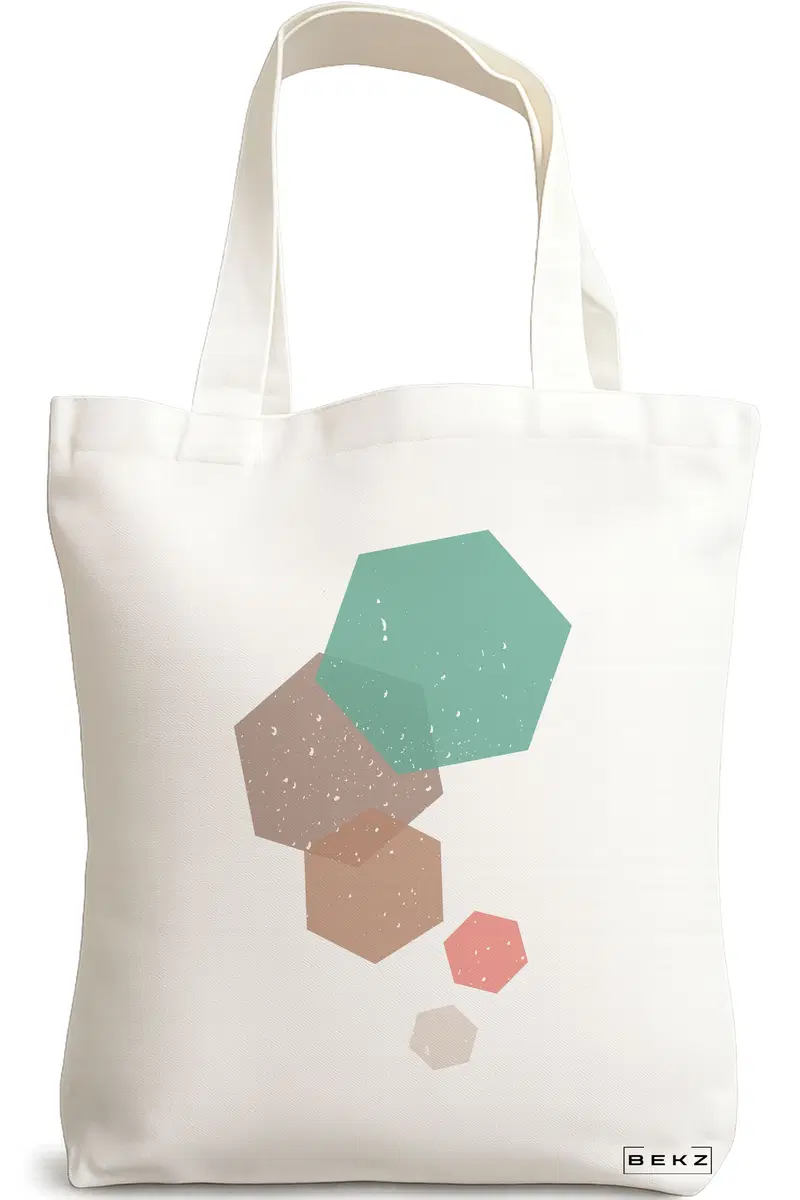 Sacosa Cumparaturi Textila, Geanta Tote, model Hexagons, 38x34.5 cm, Alba, BEKZ®