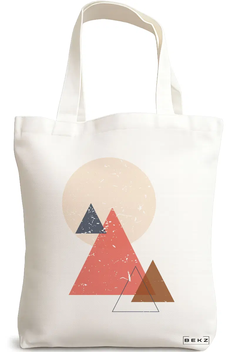 Sacosa Cumparaturi Textila, Geanta Tote, model Triangles, 38x34.5 cm, Alba, BEKZ®